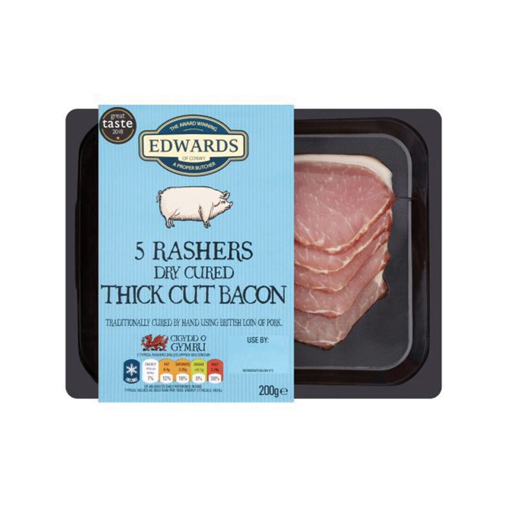 Edwards Of Conwy 5 Dry Cured Thick Cut Bacon (Unsmoked)