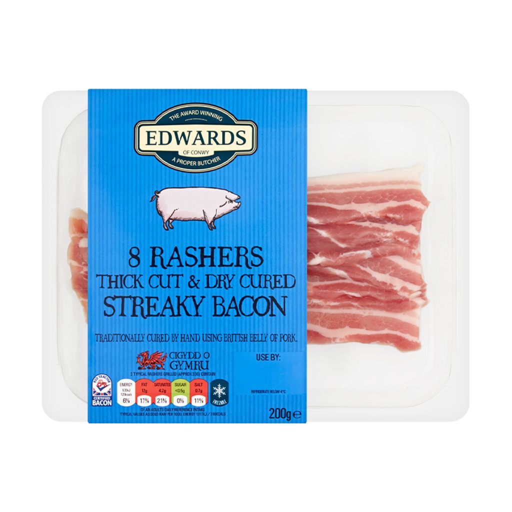 Edwards Of Conwy 8 Thick Cut & Dry Cured Streaky Bacon